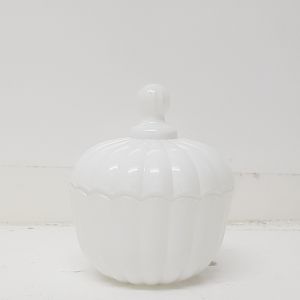 gcc21L-WH : Edward ribbed embossed circle glass jar - Gloss White 