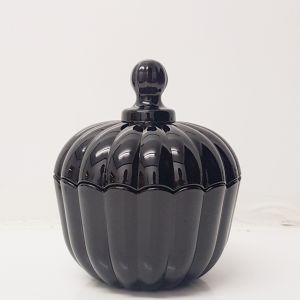 gcc21L-Bk1 : Edward ribbed embossed circle glass jar - Gloss Black **SOLDOUT**