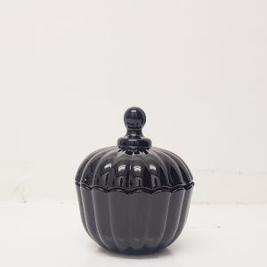 gcc21s-BK1 : Mini Edward ribbed glass jar - Gloss Black **SOLDOUT**