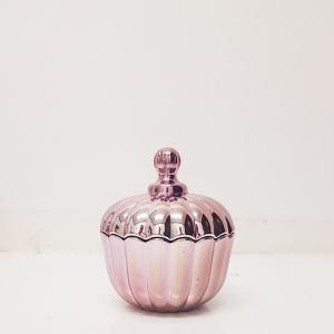 gcc21s-CP : Mini Edward ribbed glass jar - Rose Gold Copper