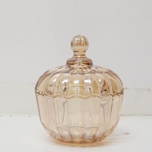 gcc21L-GO : Edward ribbed embossed circle glass jar - Opaque Gold  **SOLDOUT**