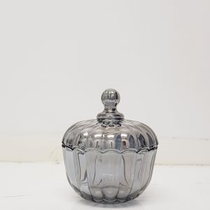 gcc21s-GY : Mini Edward ribbed glass jar - Smoky Grey  **SOLDOUT**