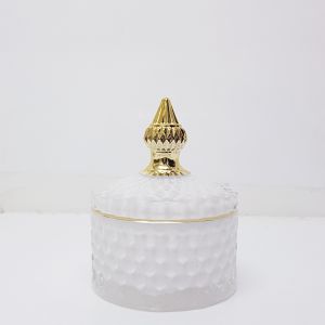 gcc16GS-WH : Mini Regina Gold Vintage jar - White (NOT DISHWASHER SAFE) 