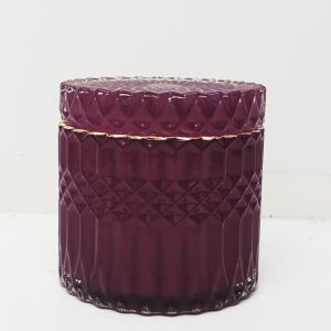 gcc1708G-RB : Large Salah Gold embossed cylindrical glass jar - Red Burgundy (NOT DISHWASHER SAFE) 