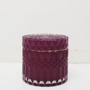gcc1708GS-RB : Small Salah Gold embossed cylindrical glass jar - Red Burgundy (NOT DISHWASHER SAFE)