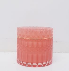 gcc1708GS-CO : Small Salah Gold embossed cylindrical glass jar - Coral  (NOT DISHWASHER SAFE)