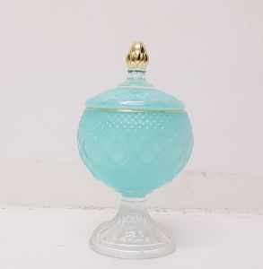 Dalton Gold embossed jar w/footed stem - Teal  (NOT DISHWASHER SAFE, use damp cloth ONLY) **SOLDOUT**