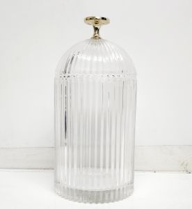 gcc701GL-CL : Large Florence Ribbed Dome glass jar - CLEAR 