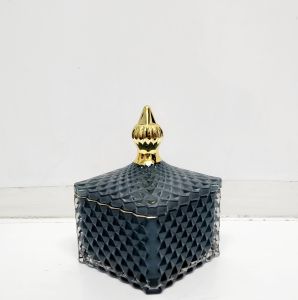GCC121GS-EG : Small Dylan Square embossed glass jar - Emerald Green (NOT DISHWASHER SAFE, use damp cloth ONLY)