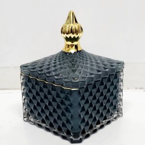GCC121G-EG : Large Dylan Square embossed glass jar - Emerald Green  (NOT DISHWASHER SAFE, use damp cloth ONLY) 