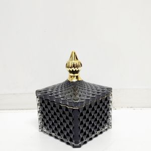 GCC121GS-BK : Small Dylan Square embossed glass jar - BLACK  (NOT DISHWASHER SAFE, use damp cloth ONLY)
