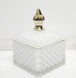 GCC121G-WH : Large Dylan Square embossed glass jar - White  (NOT DISHWASHER SAFE, use damp cloth ONLY) 
