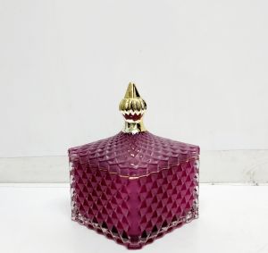 GCC121GS-RB : Small Dylan Square embossed glass jar - Red Burgundy (NOT DISHWASHER SAFE, use damp cloth ONLY)