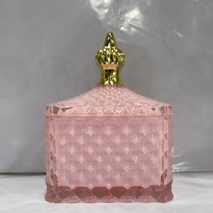 GCC121G-PI : Large Dylan Square embossed glass jar - Pink  (NOT DISHWASHER SAFE, use damp cloth ONLY) 