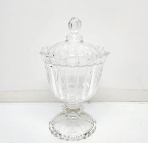 gcc21a-cL : Edward ribbed footed stem glass jar  - Clear