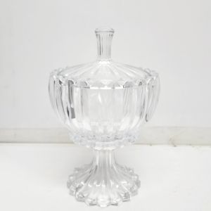 gcc30a-cL : Sarah ribbed footed stem glass jar - Clear (H25cm) **SOLDOUT UNTIL FURTHER NOTICE**