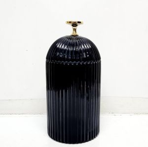 gcc701GL-BK : Large Florence Ribbed Dome glass jar - Opaque Black