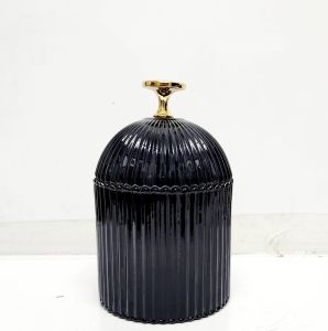 gcc701G-BK : Medium Florence Ribbed Dome glass jar - Opaque Black