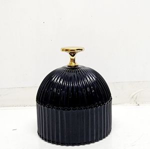 gcc701GS-BK : Small Florence Ribbed Dome  glass jar - Opaque Black