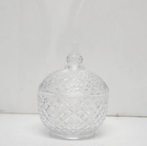 GCC50a-CL : Emma Round embossed trinket glass jar - Clear