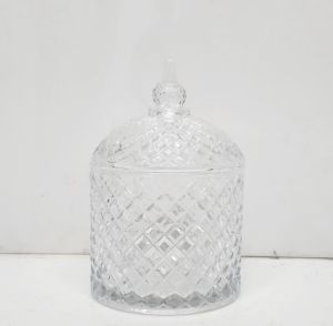 GCC52a-CL : Erica diamond cut embossed dome trinket glass jar - Clear