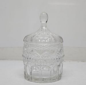 gcc14b-CL : Medina embossed trinket glass jar w/footed stem - Clear 