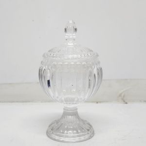 GCC1710a-cL : Jonas embossed trinket glass jar w/footed stem - Clear 