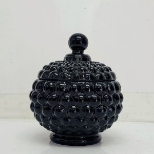 GCC1615-BK : Dakota bubble embossed trinket glass jar - Opaque Black 