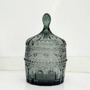 gcc14b-GRN : Medina embossed trinket glass jar w/footed stem -  Opaque Green 