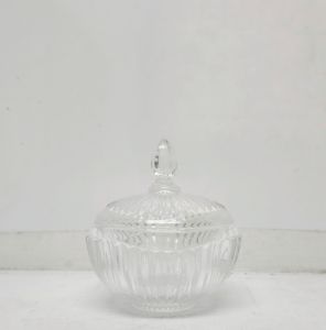 Small Monte Carlo Ribbed embossed glass jar - Clear (H12cm)