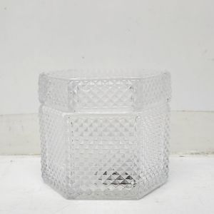 gcc57s-cL : Small Octagon diamond micro-cut embossed trinket glass jar - Clear