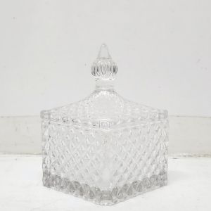 GCC121S-CL : Small Square Derrick diamond embossed glass jar - Clear