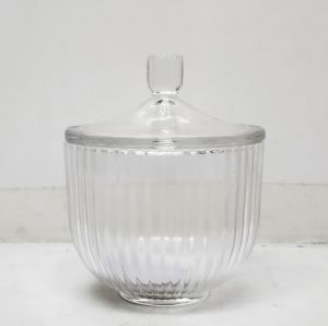 gcc61-cL : Medium Siena ribbed embossed trinket glass jar - Clear