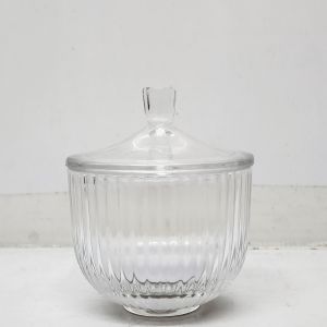 gcc61s-cL : Small Siena ribbed embossed trinket glass jar - Clear
