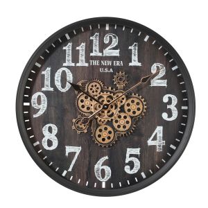 TQ-Y764 : D60cm Round New Era exposed gear movement Wall Clock - Black