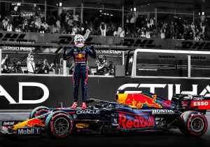 40x50cm Mounted Print : Motor Sport - Max Verstappen Red Bull celebration
