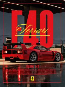 40x50cm Mounted Print : Motor Sport - Ferrari F40