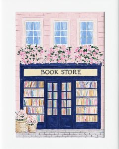 40x50cm Mounted Print :  Book Store Blue