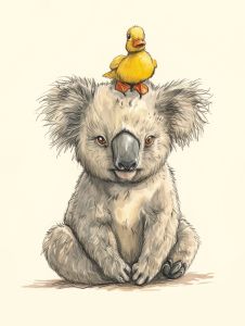 40x50cm Mounted Print : Grumpy Koala with Ducky