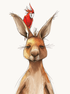 40x50cm Mounted Print : Grumpy Kangaroo with Galah