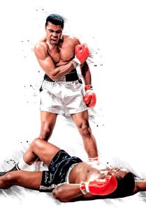40x50cm Mounted Print : Muhammad Ali Knock Out Liston cartoon