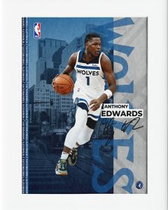 40x50cm Mounted Print : Anthony Edwards Timberwolves Signature