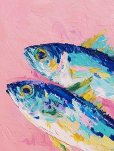 40x50cm Mounted Print :  Wrasse Fish Oil Paint Art