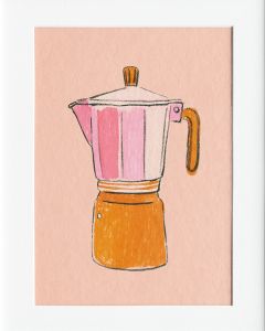 40x50cm Mounted Print : Pink Coffee Kettle Brush Art