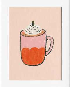 40x50cm Mounted Print : Pink Coffee Kettle Brush Art