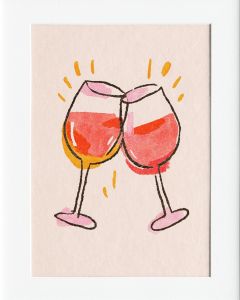 40x50cm Mounted Print :  Pink Pair of Wine Glass Brush Art