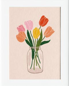 40x50cm Mounted Print :  Pink Bouquet of Tulips Brush Art