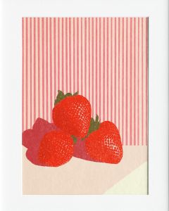 40x50cm Mounted Print :  Pink  3 Strawberries Art