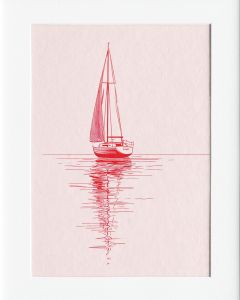 40x50cm Mounted Print :  Pink Sketch - Sailing Yacht