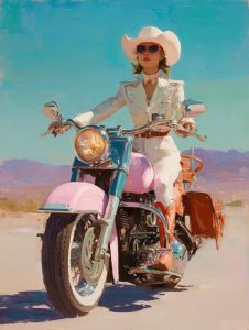 40x50cm Mounted Print :  Cowgirl Easy Rider
